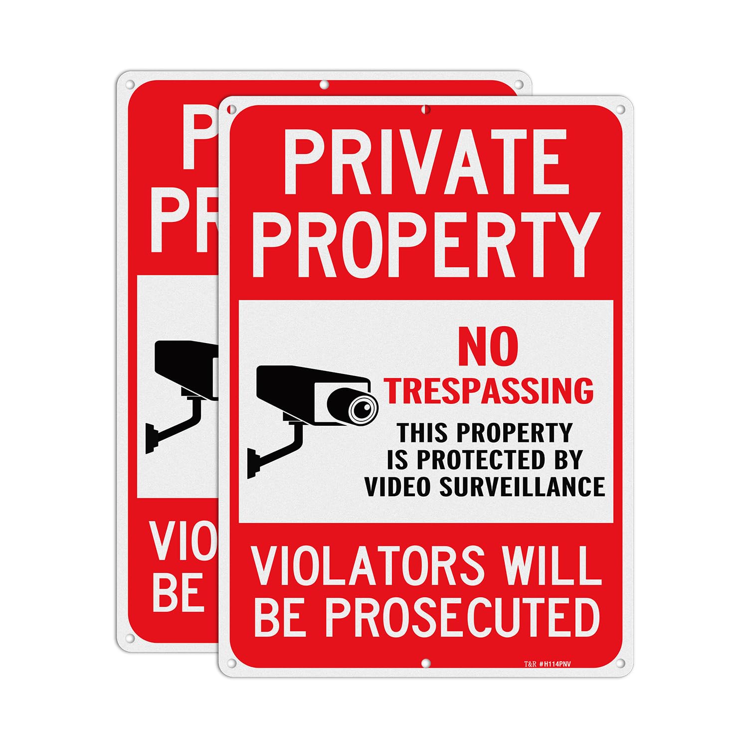 T&R Large No Trespassing Sign Private Property Violators Will Be Prosecuted, Video Surveillance Sign - 2 Pack - 14 x 10 Inches Rust Free .040 Aluminum