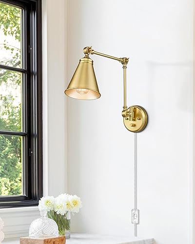 Miniatura 4 de LIROUVET WL02-2PKBR - Juego de dos apliques de pared vintage, lámpara de pared ajustable con interruptor de encendidoapagado regulable, aplique de