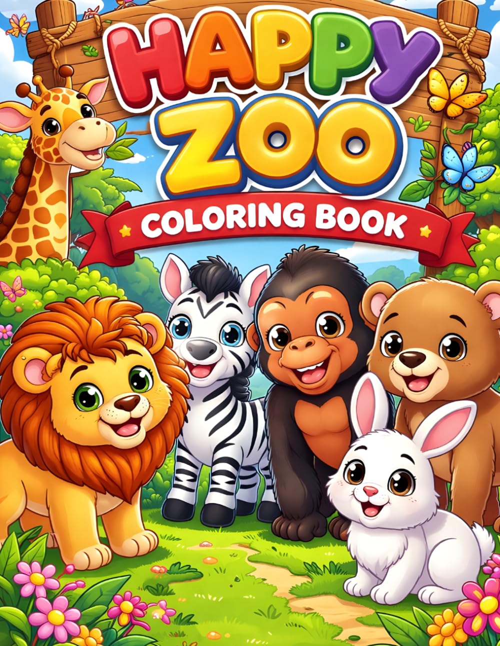 Happy Zoo Coloring Book for Kids Ages 3-6: Fun and Easy Animal Coloring Pages for Toddlers & Preschoolers | Cute Zoo Animals for Early Learning and Creativity