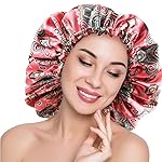 ELIHAIR Silky Night Sleeping Cap Satin Bonnet for Curly Hair Adjustable Hair Bonnet Reversible Double Layer X-Large Retro Pink