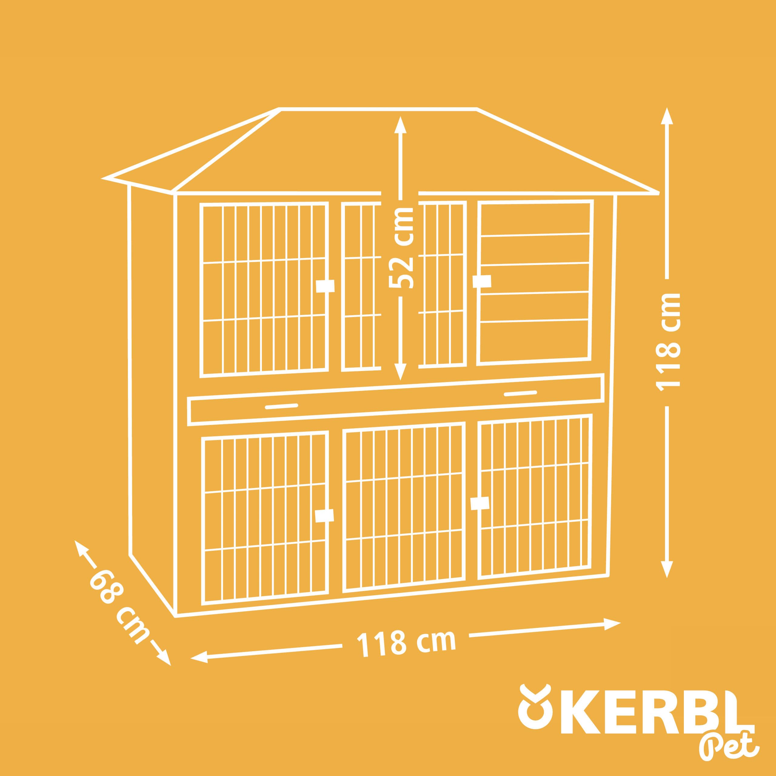 KERBL PET 81727 domek dla małych zwierząt, stajnia z wybiegiem, odporny na warunki atmosferyczne dach bitumiczny, wymiary 118 x 68 x 118 cm