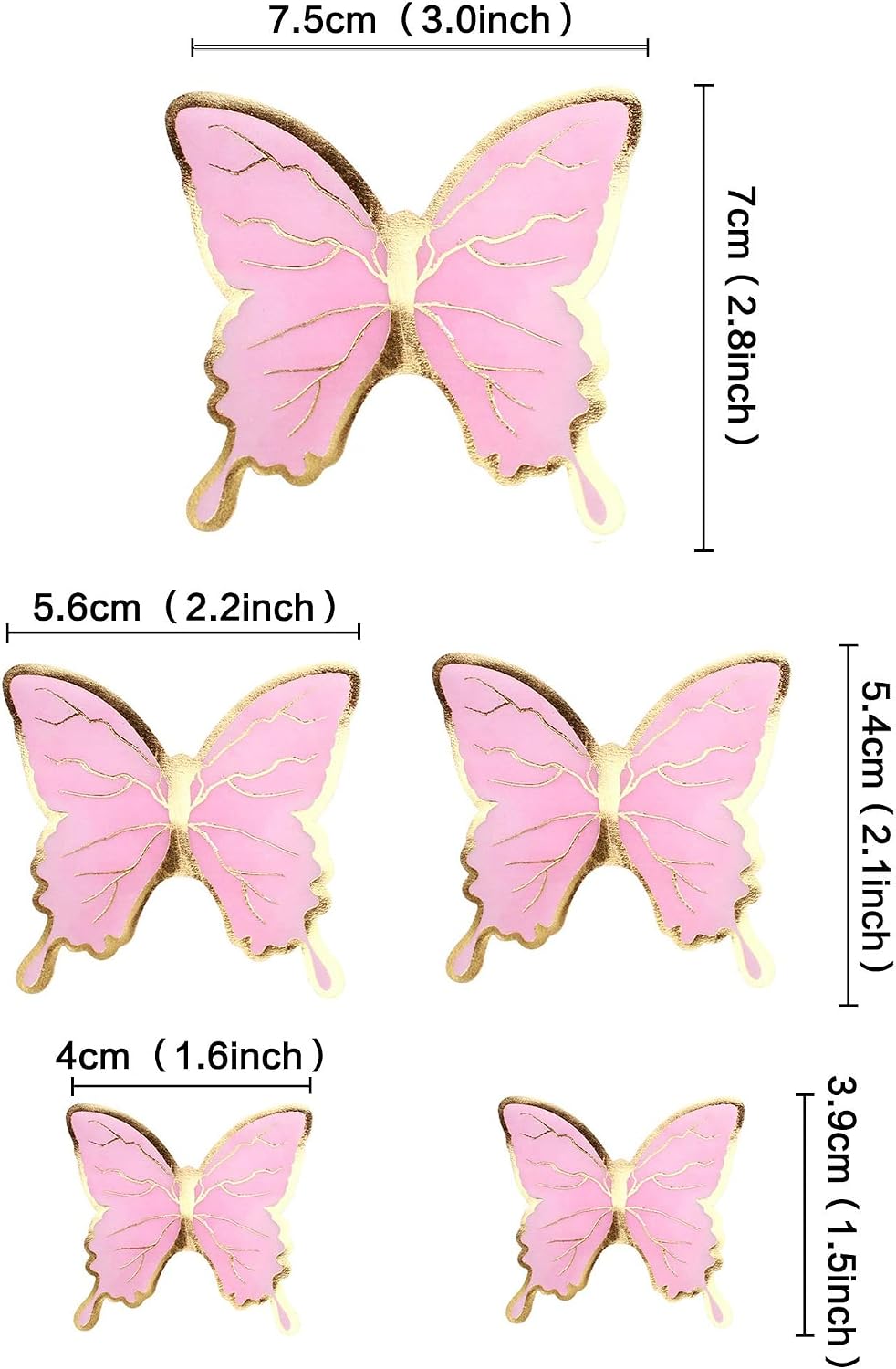 35Pcs 3D Butterfly Cupcake Toppers Pink Gold Edge Swallowtail Butterfly Cake Decorations for Baby Shower Wedding Birthday Party Butterfly Wall Sticker Decoration Mixed Size