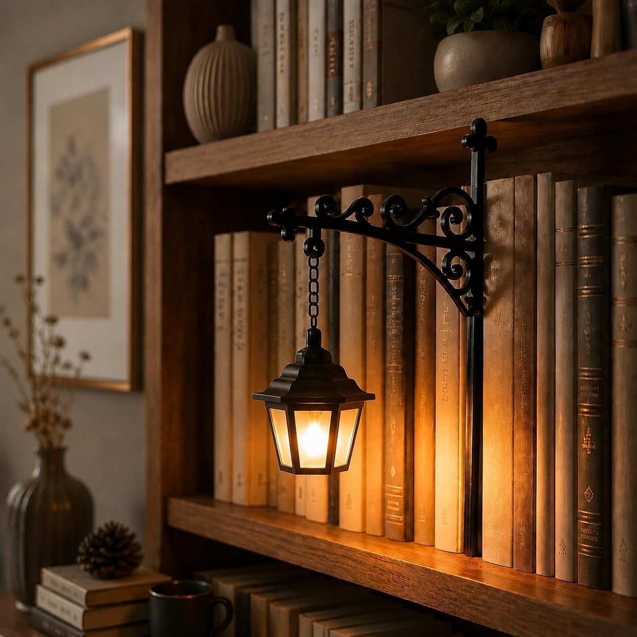 Library Lantern Mini Bookshelf Lamp with Warm LED Lights, Witch Hat，Classic Lantern：2.36" D x 5.51" W x 7.68" H — image 1