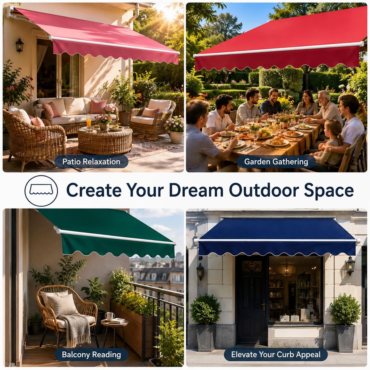 Genérico Tela de Repuesto para Toldo Retráctil 3x2.5m 5x4m Lona Recambio Impermeable Poliéster con Protección UV Techo de Repuesto para Toldo Exterior Patio Jardín Terraza Balcón Sin Marco