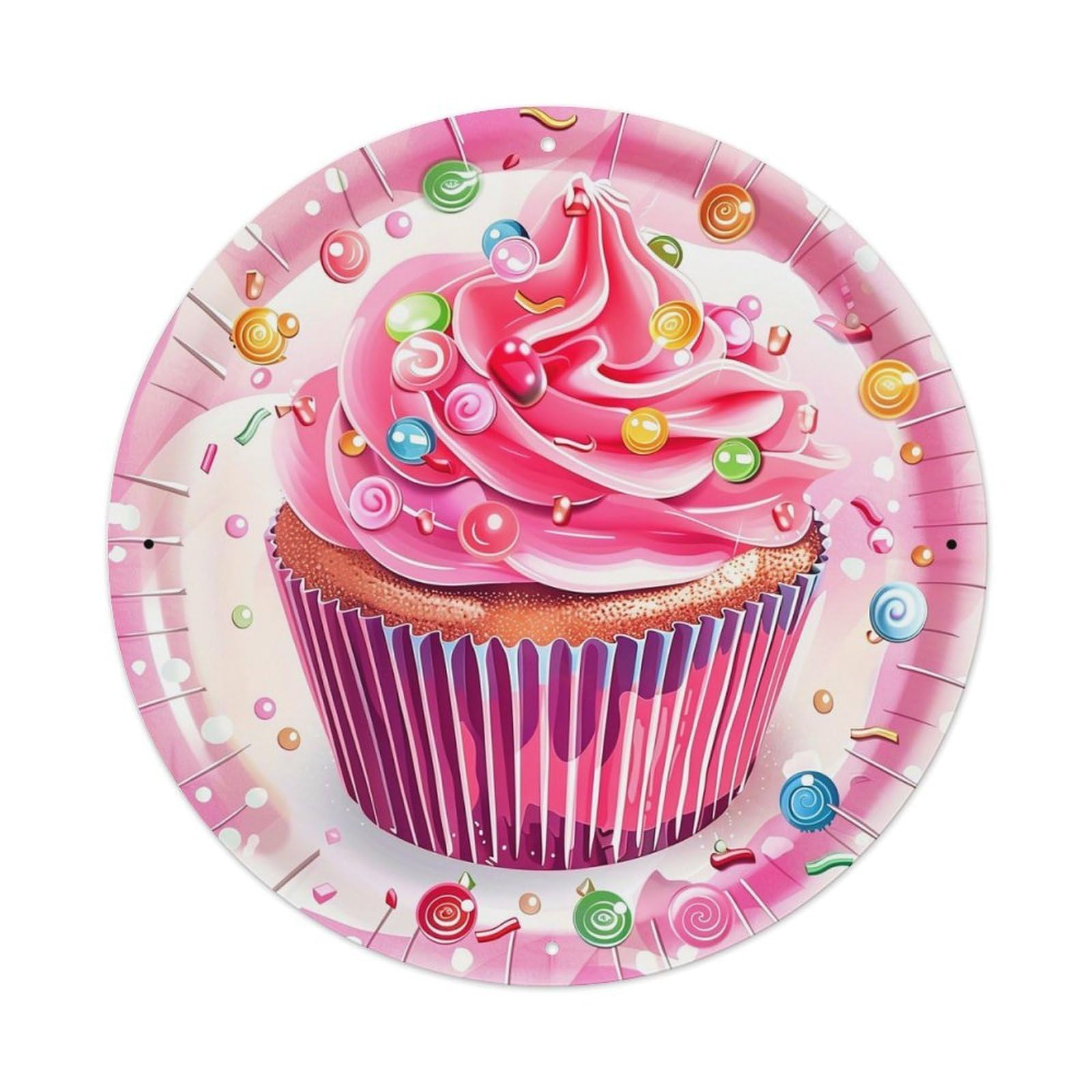 Pink Cupcake With Candy Sprinkles Retro Metal Tin Sign, Vintage Metal Poster for home, Gaming Room, Studio Workshop,Bar,Garage Wall Art Decor 8x8 inch