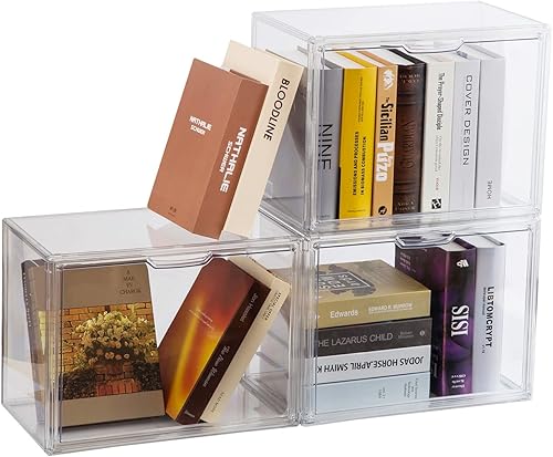 BOHOIDEE Paquete de 3 organizadores de almacenamiento de libros transparentes para estantería vitrina de plástico apilable con puerta magnética