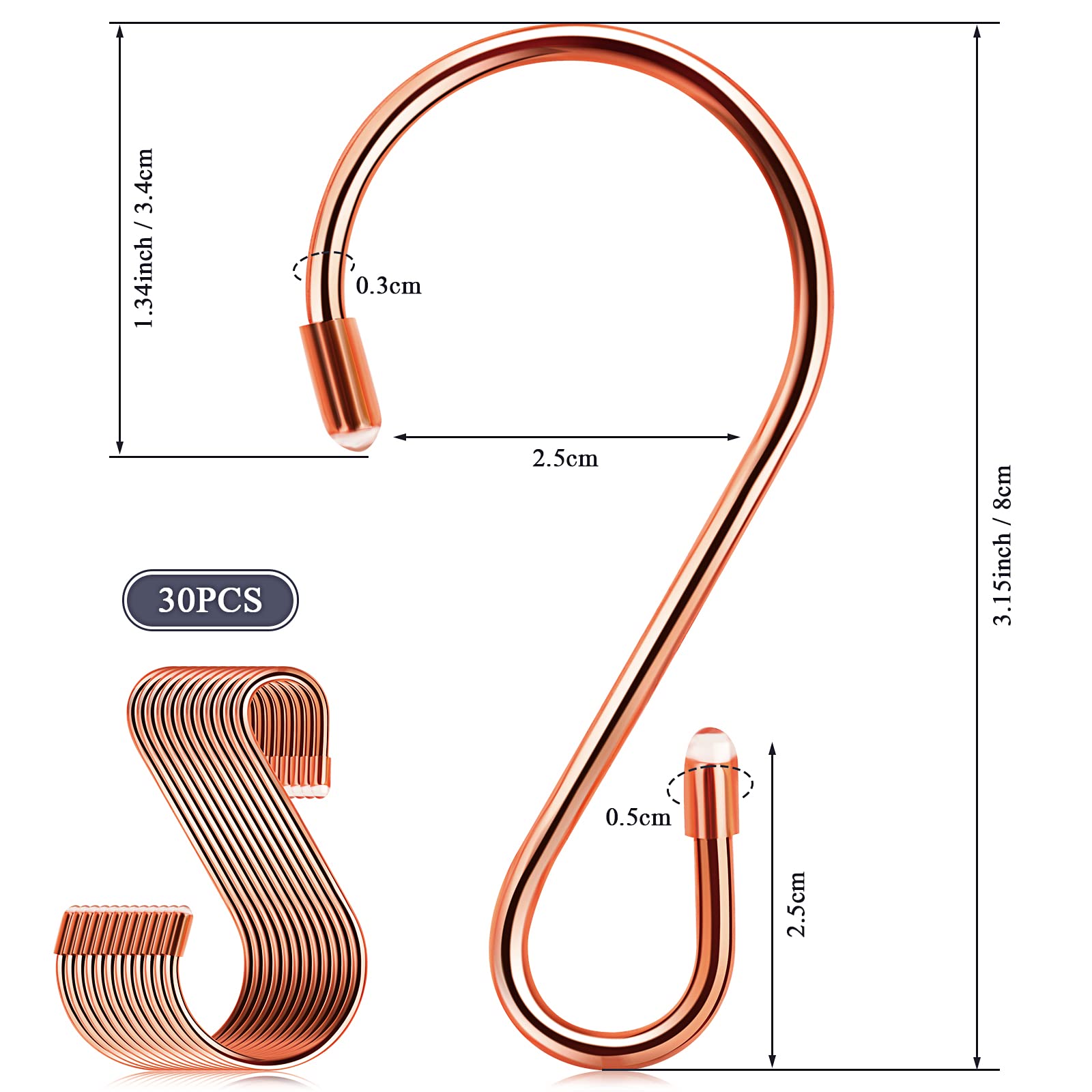 36 ganchos de acero inoxidable en forma de S de 3.15 pulgadas, ganchos de metal para colgar cortinas, sartenes y ollas, soporte para colgar ollas, sartenes, tazas, plantas, bolsos, jeans, 2