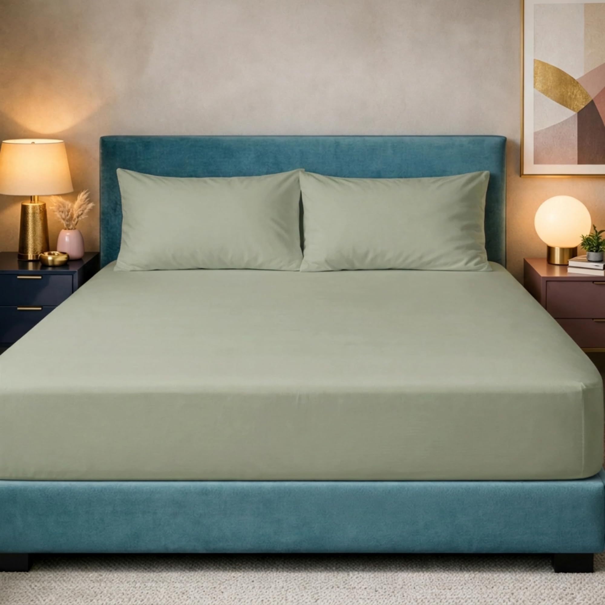Z&A Bedding Sage Green Fitted Sheet Small Double - 30CM Extra Deep Elastic Corners Bedsheet, Soft Brushed Microfibre Sheet, Washable, Shrinkage & Fade Resistant