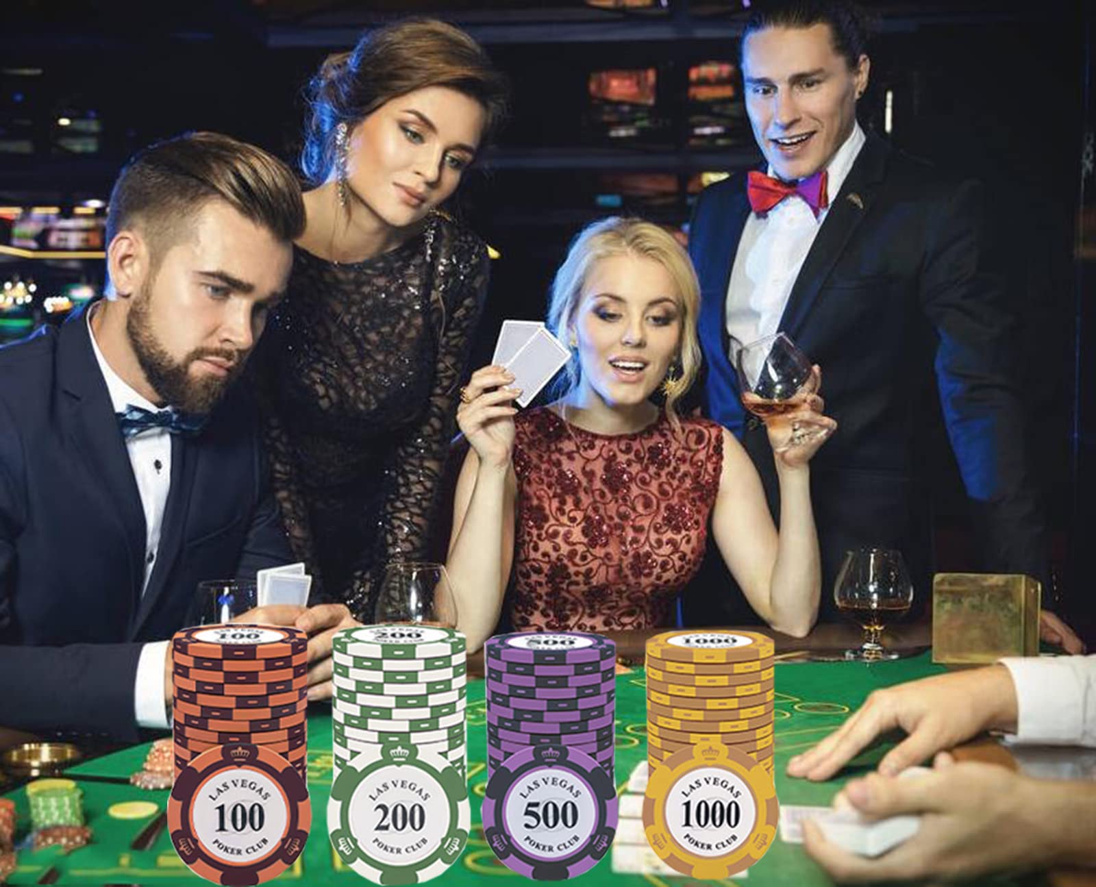50PCS Fiches Poker Professionali,Fiches da Poker Fiches da Gioco Fiches da Bingo Fiches da Poker con Valore Nominale Poker Chips Festa Chip del Casinò della Roulette Poker Fiches da Poker
