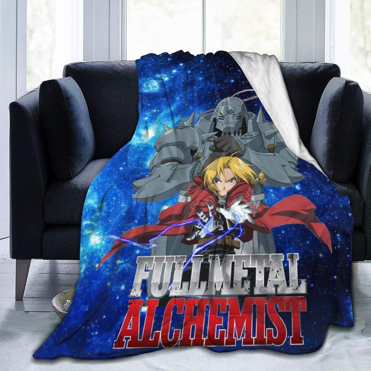 DAVIDLLOYD Fullmetal Alchemist Fleece Queen Size Blanket for Fall Winter Spring All Season Warm Fuzzy Extra Soft Throw Fleece Summer Autumn Blankets for Couch Bed Sofa 50"x40"
