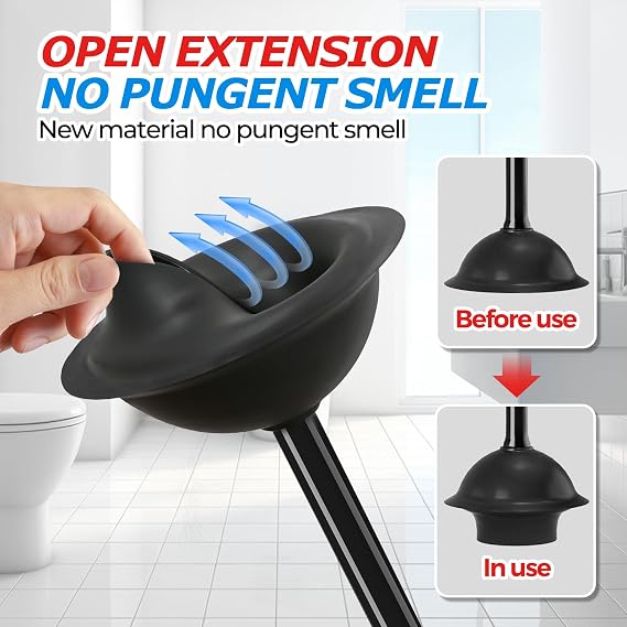 FORASTO Toilet Plunger with Holder - Heavy Duty Bathroom Cleaning Tools | Plungers for Bathroom, Toilet Bowl Cleaners, Apartment Must Haves, Bathroom Decor Accessories, Home Essentials, Black