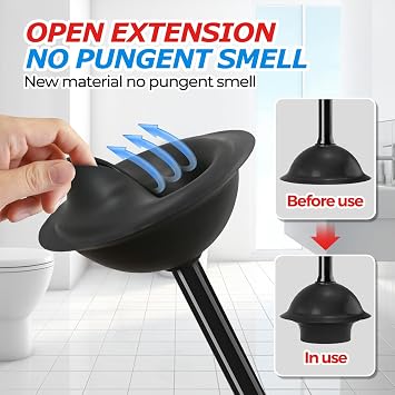 FORASTO Toilet Plunger with Holder - Heavy Duty Bathroom Cleaning Tools | Plungers for Bathroom, Toilet Bowl Cleaners, Apartment Must Haves, Bathroom Decor Accessories, Home Essentials, Black