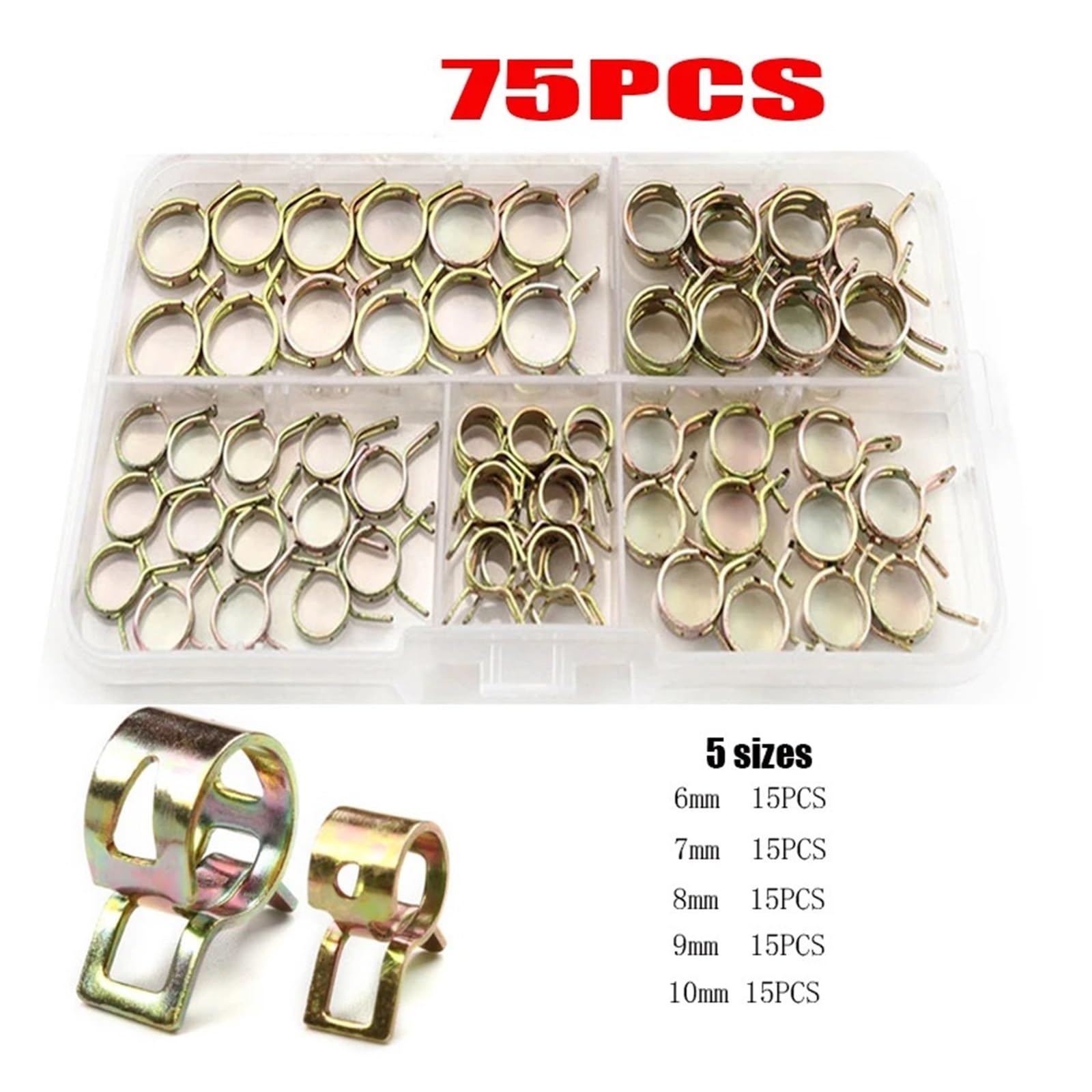 Clip a molla per tubo flessibile di fissaggio 75/100/155 pezzi clip a molla per tubo dell'acqua Clip per tubo di fissaggio (155 pezzi, 6-22 mm)