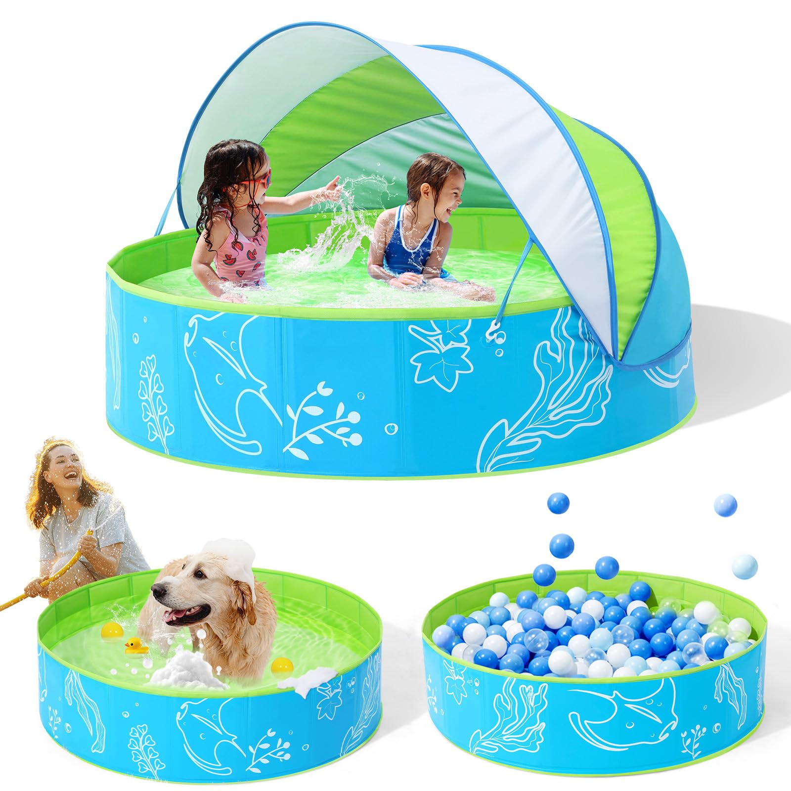Hikiddy Foldable Kiddie Pool with Canopy