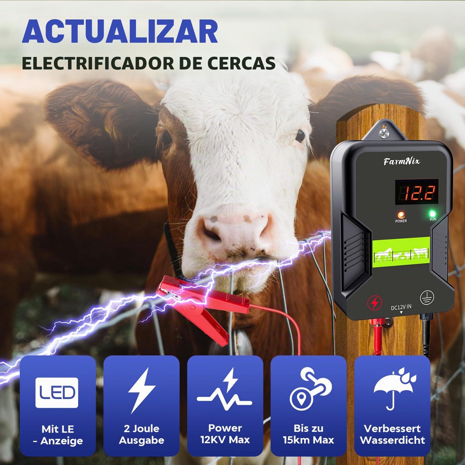 15KM Pastor Electrico con pantalla LED,2J Cerca eléctrica Controlador para caballos,220V Cerca eléctrica Pastor para Cría de animales pastores, para Granja Pastar Jardín (Negro)