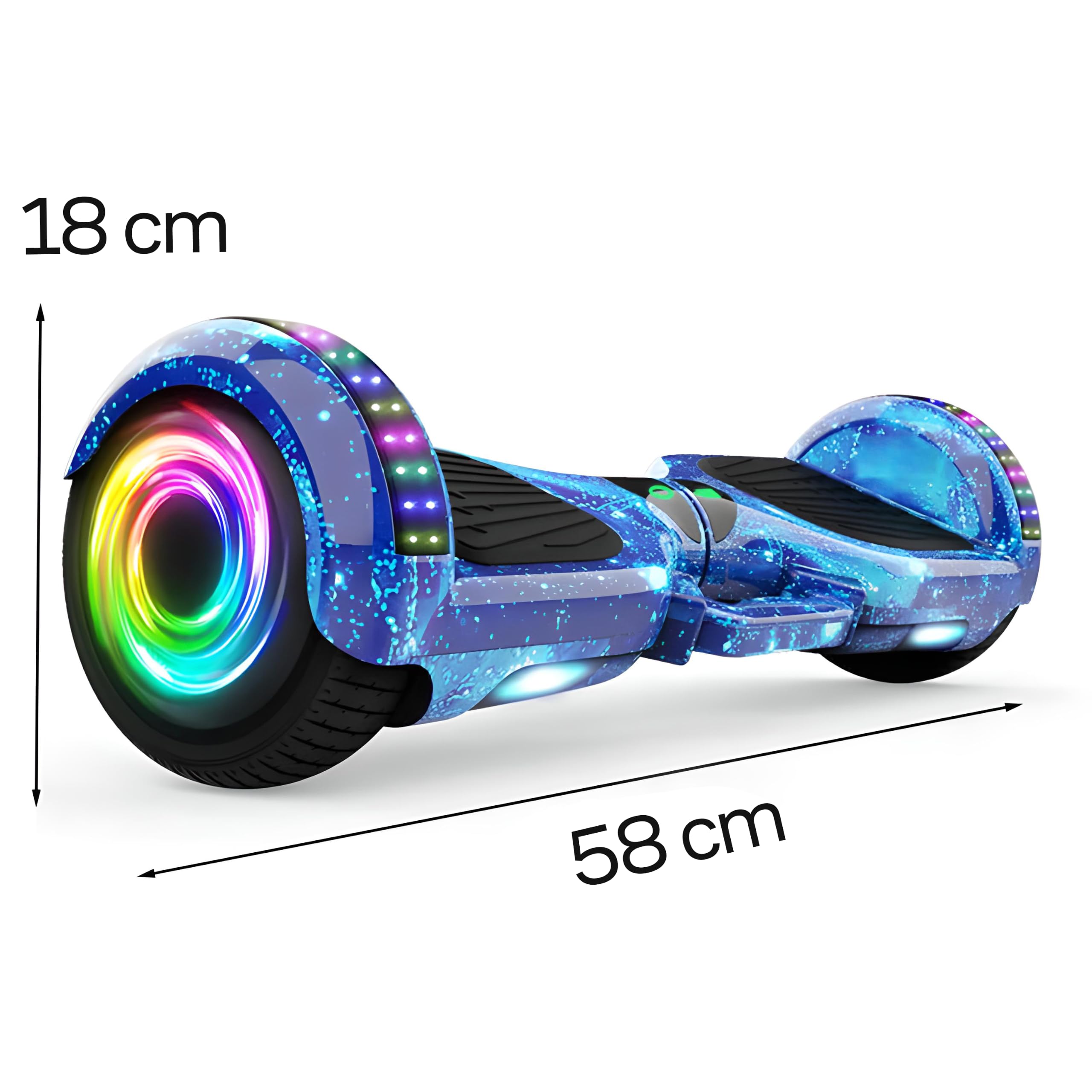 Retoo Hoverboard 6,5 pouces avec LED et fonction musique, coudières et genouillères, éclairage de scooter électrique et haut-parleur Bluetooth, moteur 250 W, équipement de protection inclus