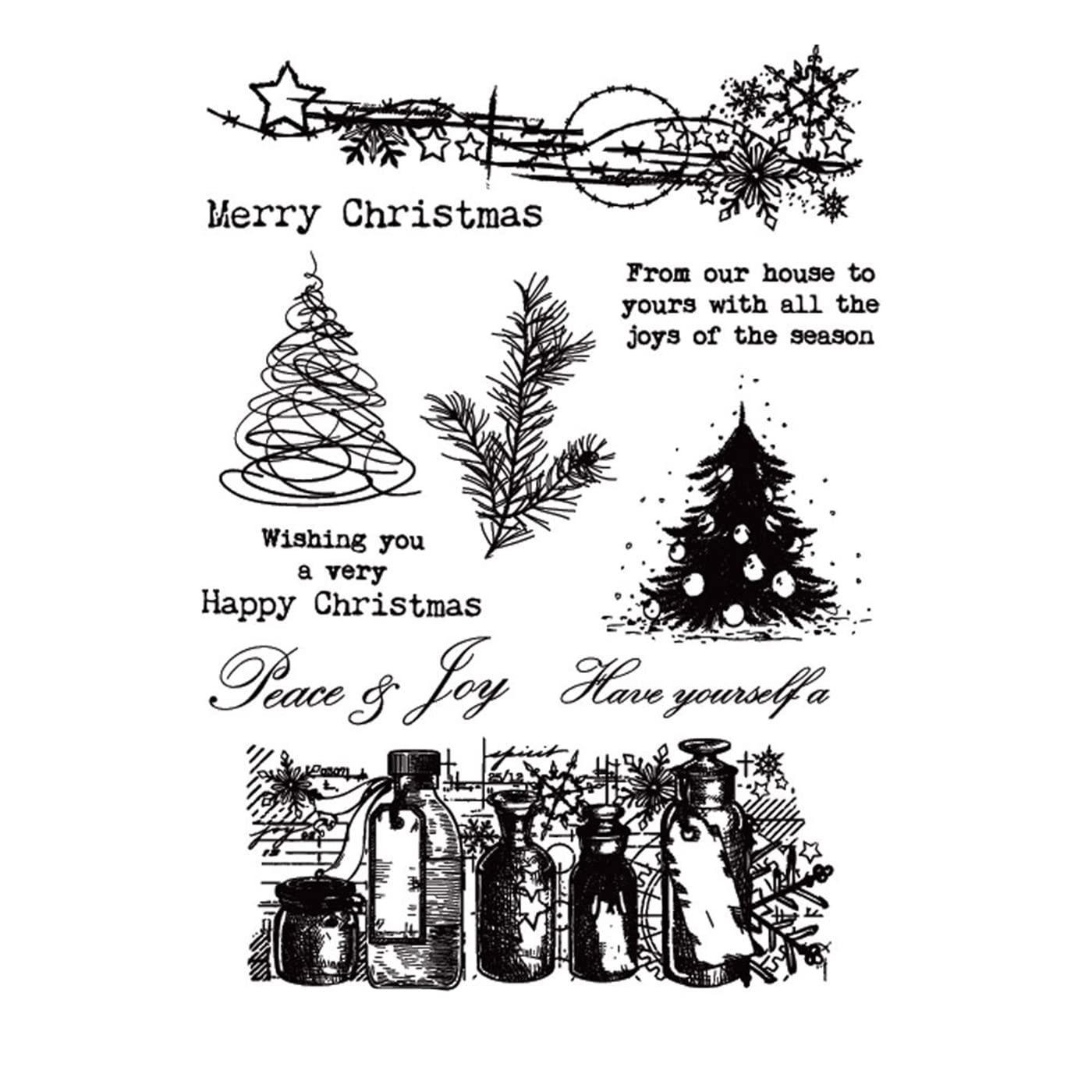 arriettycraft Vintage Style Christmas Tree Snowflakes Clear Stamps for Christmas Cards Making Decoration and Scrapbooking Rubber Stamps for Craft