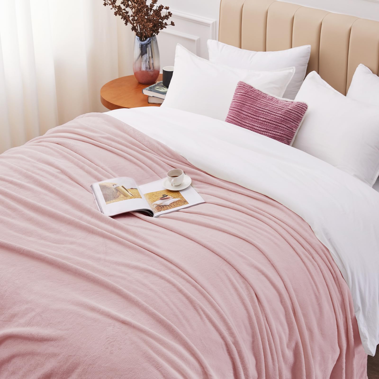 WAVVE Plaid Coperta Pile di Flanella 260gsm - 220x240 cm, Rosa - Pled Divano Pelosa Letto Matrimoniale King 240x220 - Copridivano di Microfibra Calda e Morbida