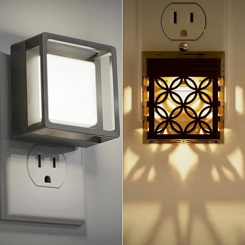 DORESshop Luces nocturnas LED brillantes que se enchufan a la pared con sensor de atardecer a amanecer, luces nocturnas regulables, brillo ajustable