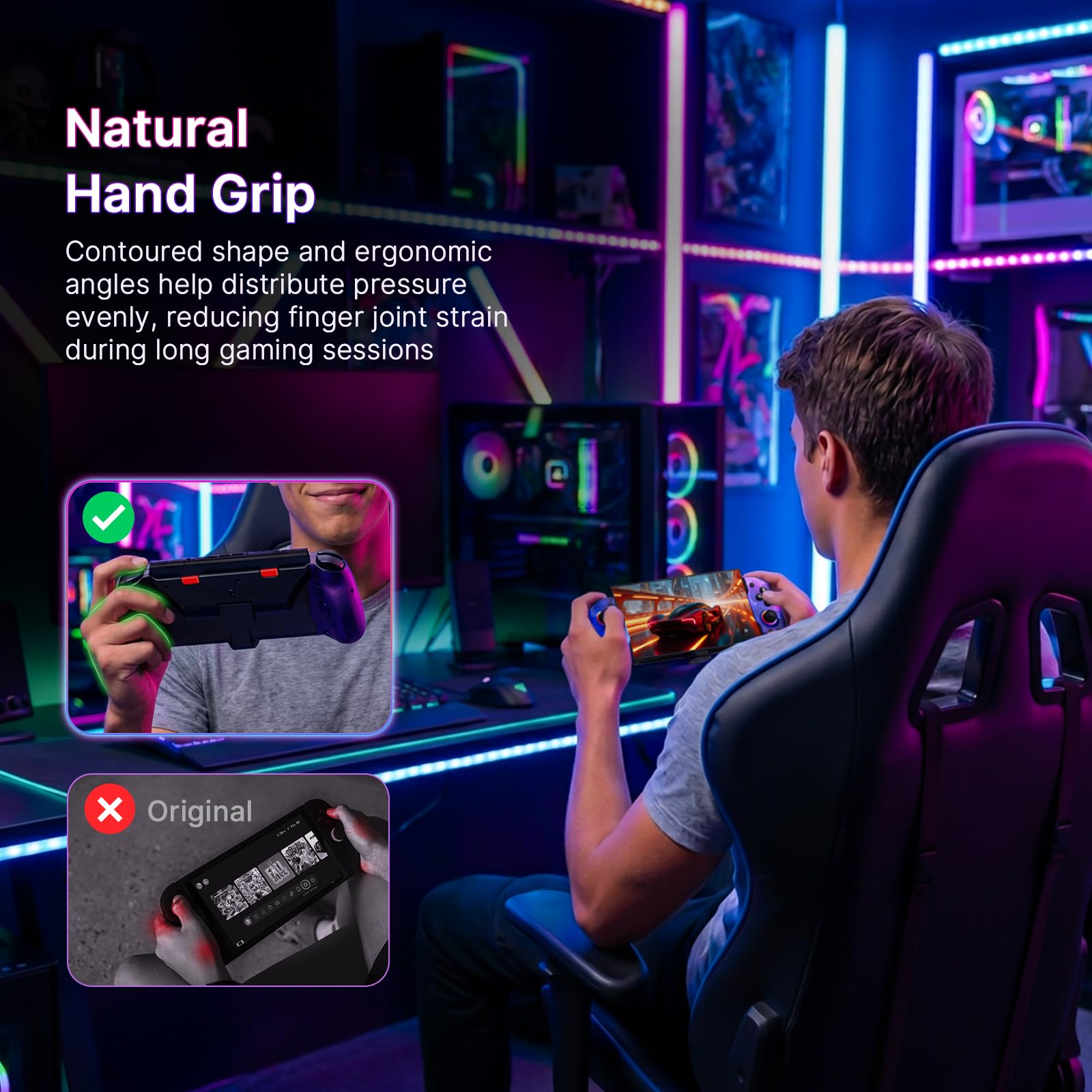 NexiGo Hall-Effekt-Gripcon mit Tragetasche für Switch 2, 4K-HDMI-Ausgang für TV-Modus, Handheld-Controller mit Hall-Sensing-Joysticks und Triggern, RGB-Lichter, Mapping, 6-Achsen-Gyro, Turbo, Cosmic
