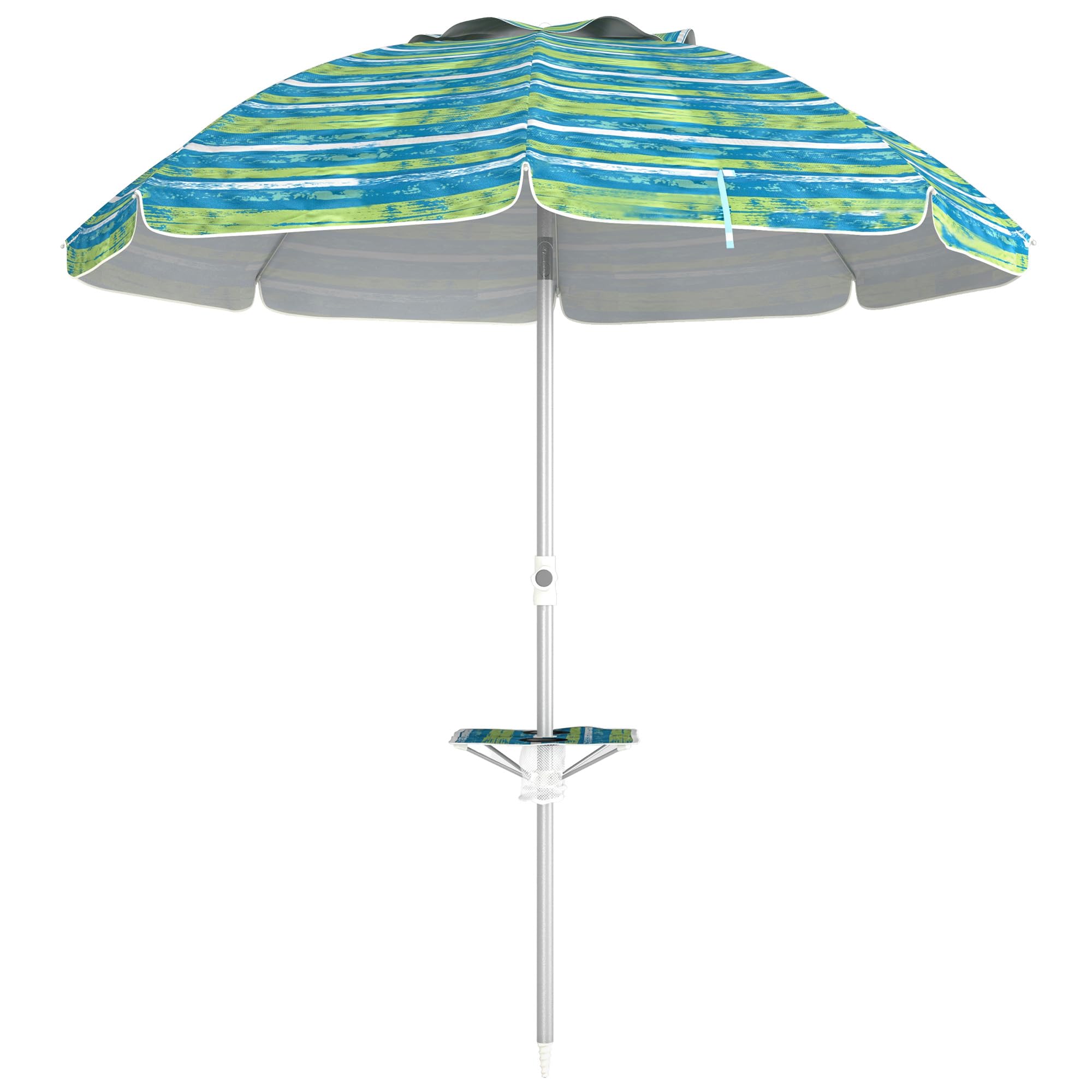 Outsunny Sombrilla de Playa Ø190x215 cm Parasol para Terraza con Reclinación 45° Altura Ajustable Mesa con Portavasos Anti-UV Impermeable y Bolsa de Transporte para Jardín Piscina Multicolor