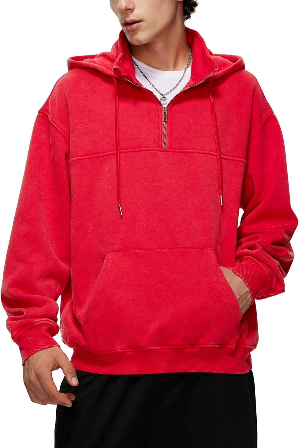 Iwing Mens Oversized Quarter Zip Hoodie Sweatshirt Half Zipper Heavyweight Fleece Hoodies Acid Wash Sweatshirts Women