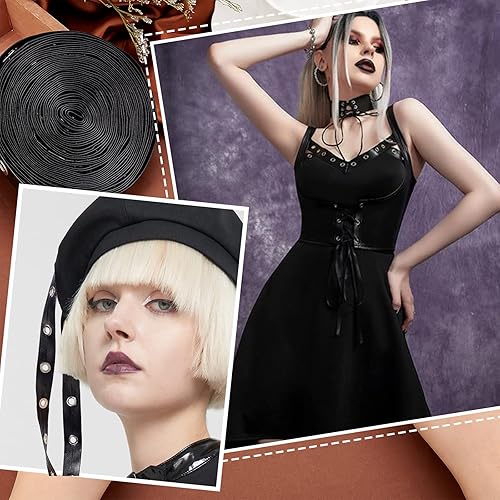 Miniatura 2 de PH PandaHall Cinta de ojal negra de 9 yardas, 0.8 pies de ancho, cinta de piel sintética con ojales de latón, ribete de sarga para costura, corsé,