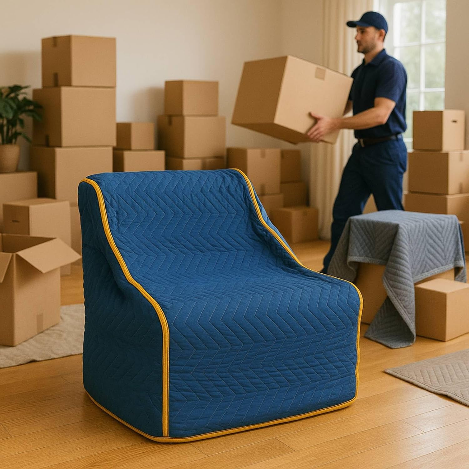 39'' x 46'' Quilted Moving Couch Cover, Reusable Cotton-Polyester Sofa Furniture Protector for Moving, Storage & Daily Use