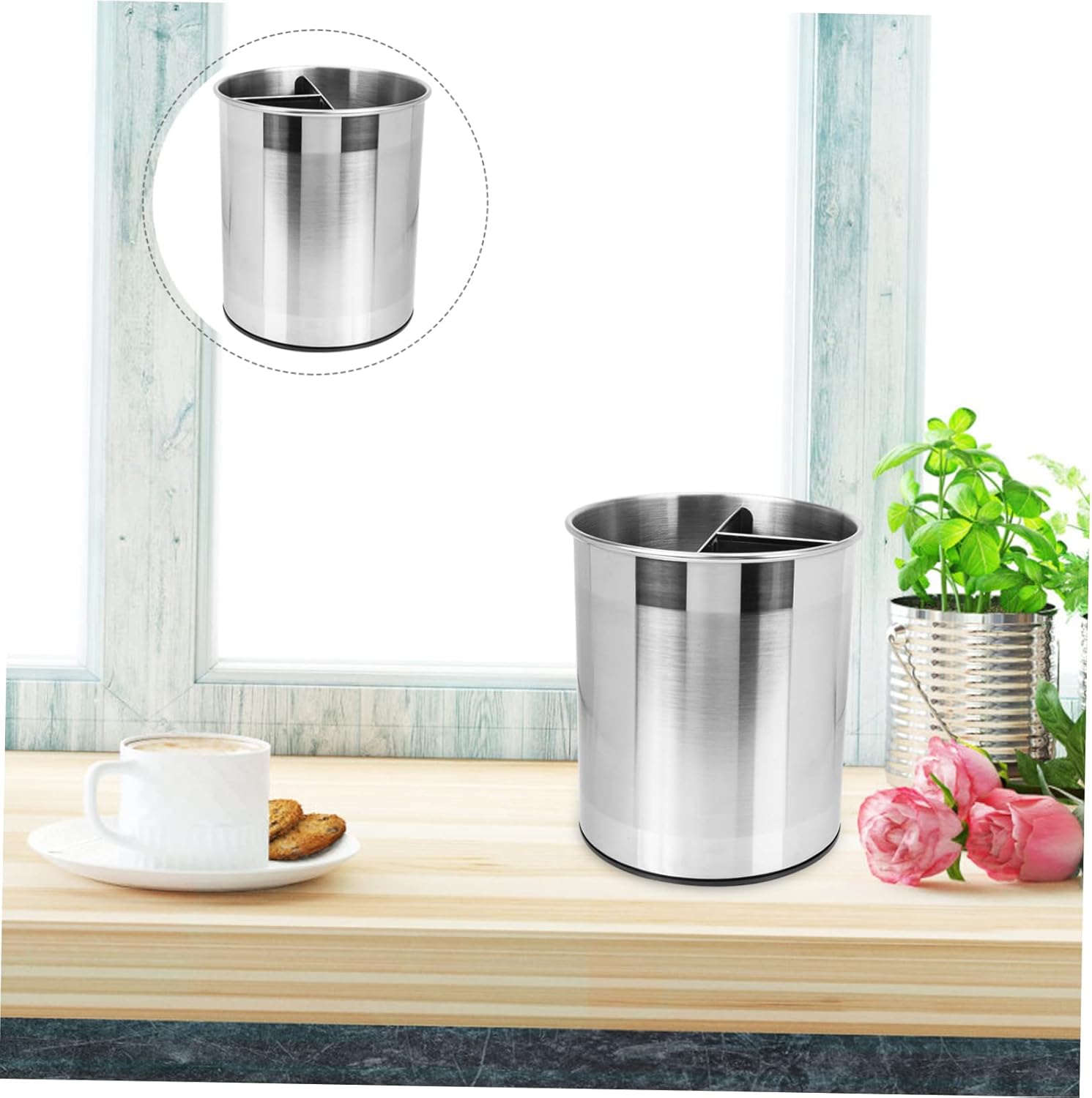 Stainless Steel Rotating Utensil Storage Bucket Organizer for Kitchen and Home Practical Holder for Cutlery Cooking Tools and Desktop Sundries