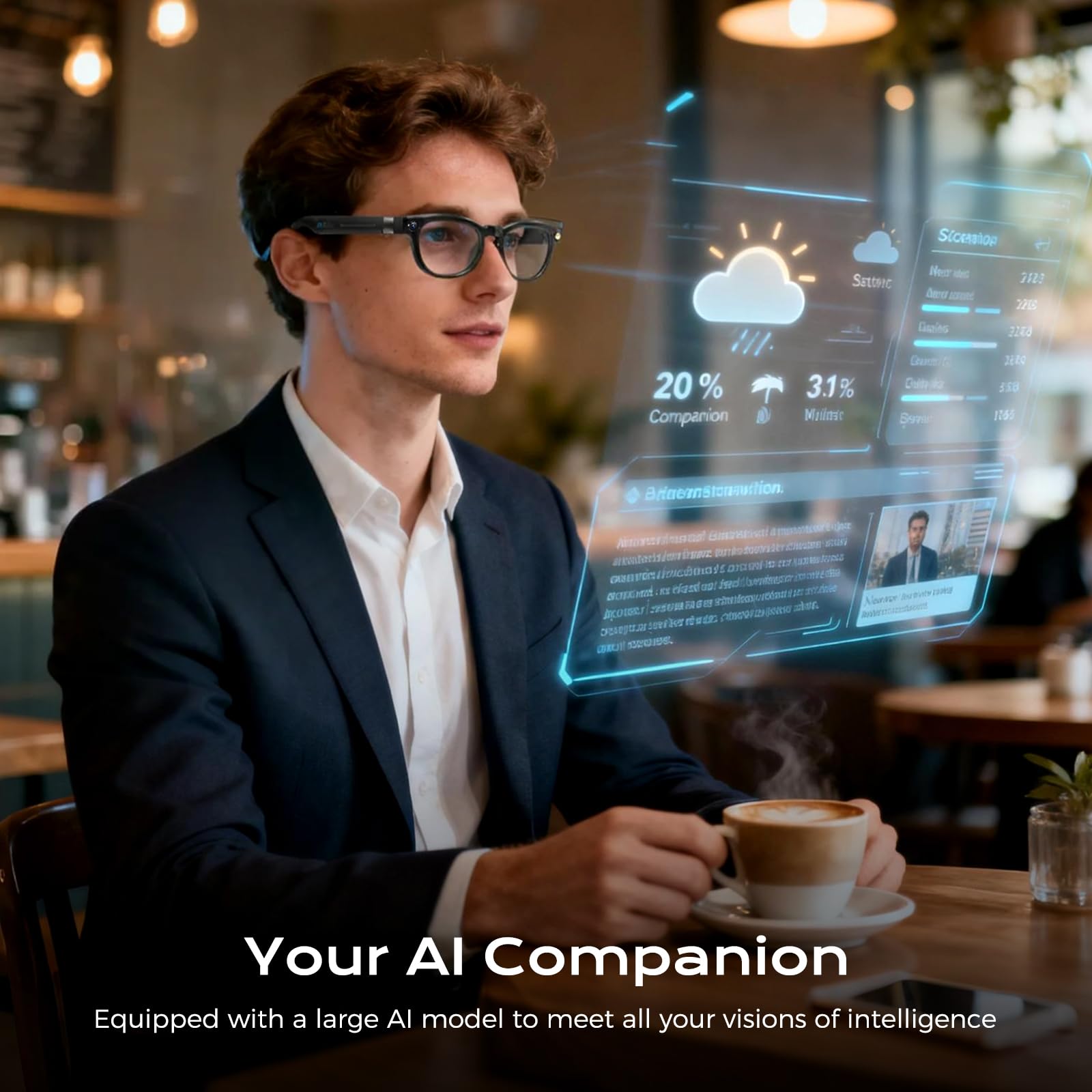 Occhiali Intelligenti AI con Fotocamera 4K, Lenti con Oscuramento Automatico, Assistente AI, Ottimizzazione delle Immagini, Supporto Multilingue, Memoria 32 GB, Batteria 8H, Bluetooth 5.3