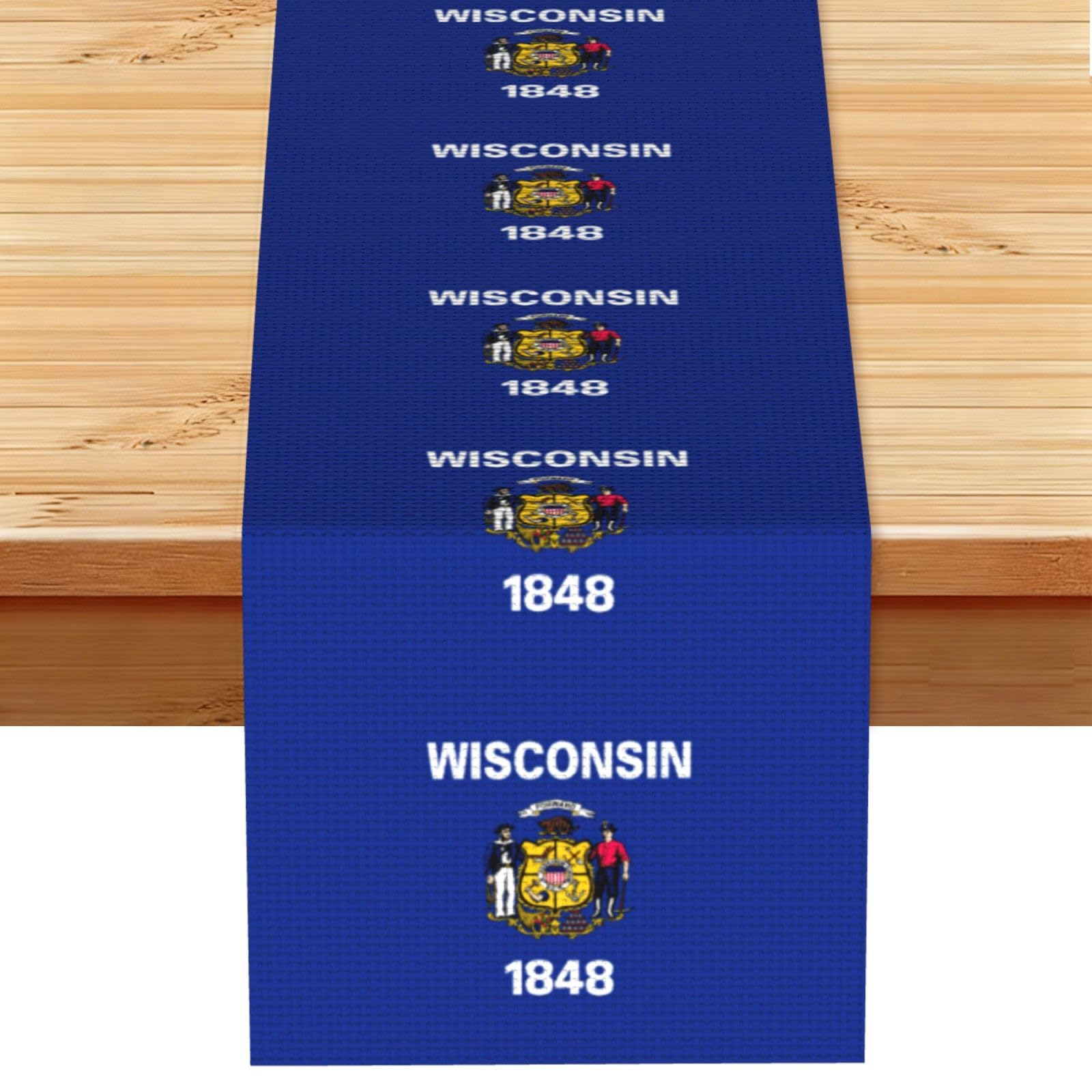 Wisconsin State Flag Vintage Style Table Runner 13x72in, Soft Printed Centerpieces for Tables, Kitchen, Countertops & Dining Area Home Decor