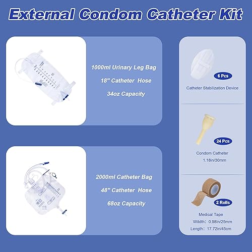 Miniatura 4 de Kit de catéter de condón externo para hombres, 24 látex suave, 6 dispositivos de estabilización de catéter, 2 bolsas urinarias de piernas de 33.8 fl