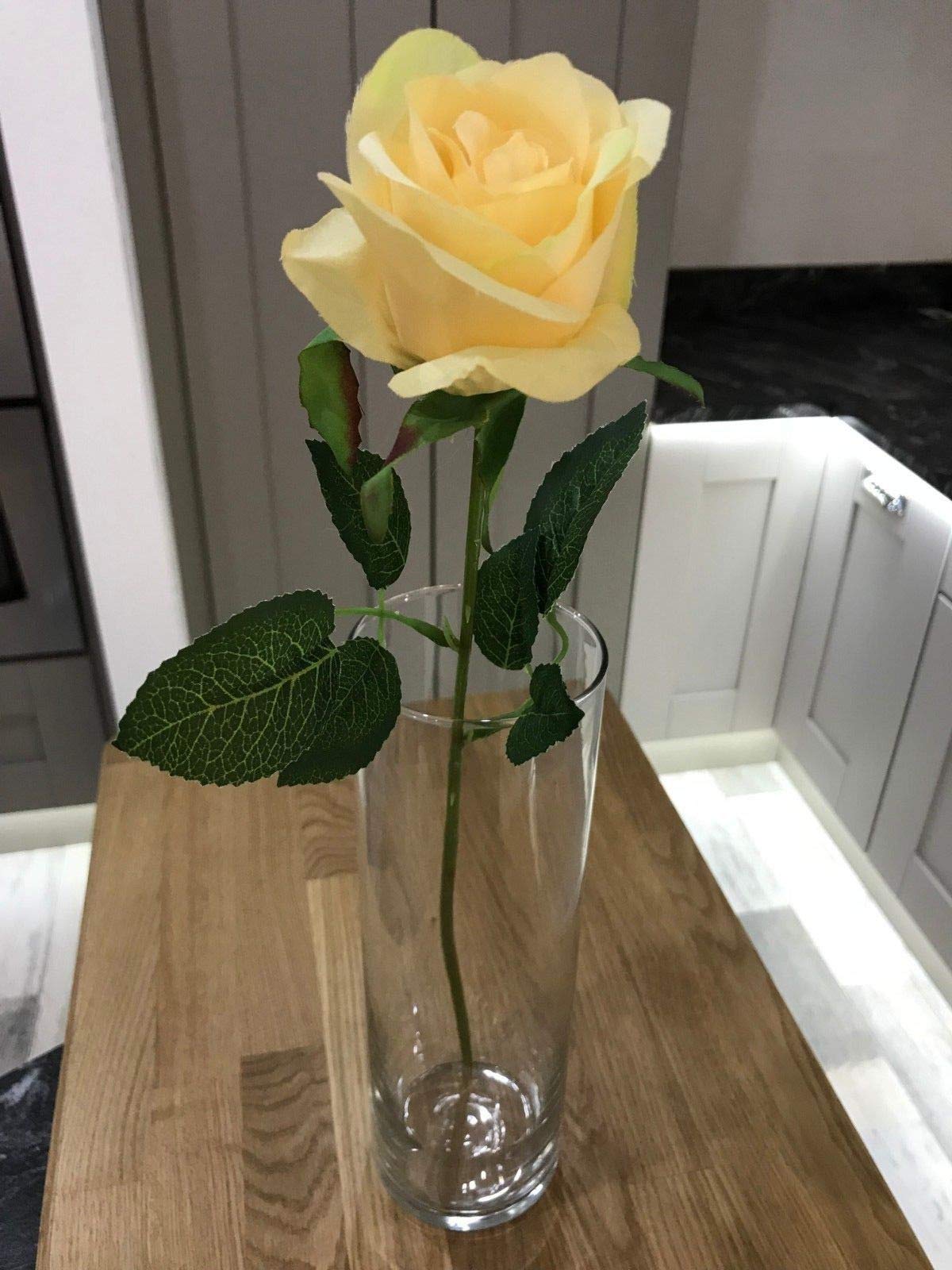 Best Artificial 45cm Single Rose Silk Flower Stem Wedding Home Garden Arrangement (6, Pale Yellow)