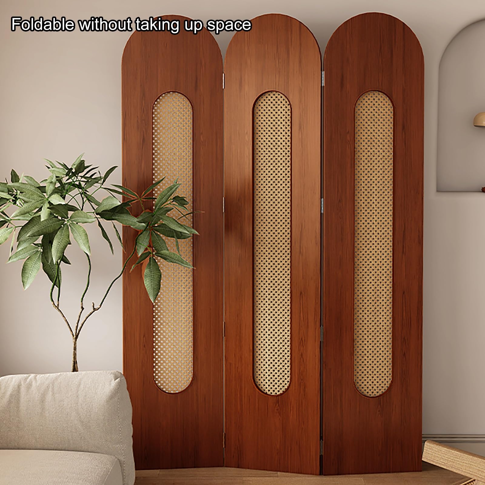 Separe Divisorio Interno, Divisorio Pieghevole in Rattan Intrecciato, Altezza 180 cm, Separe da Esterno Giardino Indipendente per Camera da Letto e Ufficio(Cherry,Large)
