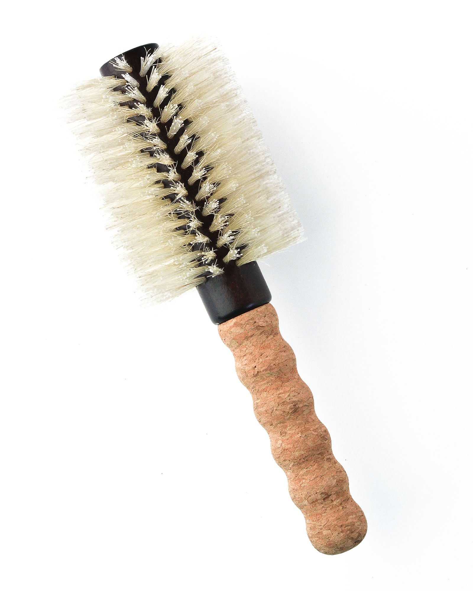 Cepillo de pelo de cerdas de jabalí de nailon, cepillo redondo para secado con soplado, cepillo grande de 2.5 pulgadas, cepillo antiestático, mango de agarre cómodo de corcho, herramienta de peinado