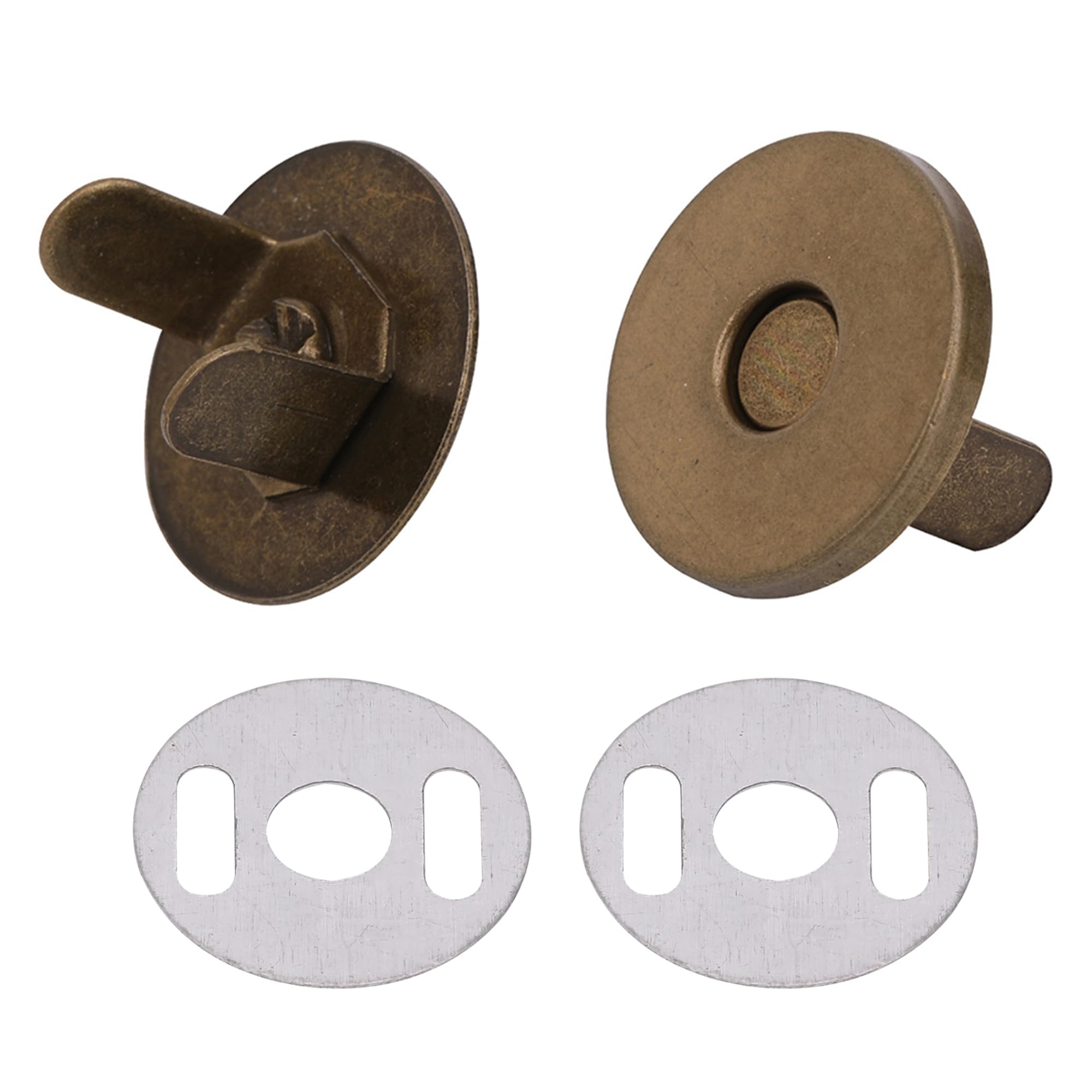 Trimming Shop 18mm Bronze Magnetic Press Stud Clasps for Leather Craft, Lightweight Snap Fasteners for DIY Projects, Purses, Bags & Crafts with Two Metal Backing Washers, Pack of 2