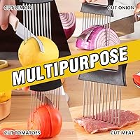 Vista 3 de Onion Slice Holder, 2025 Upgraded Stainless Steel Onion Holder for Slicing Lemon Slicer Vegetable Cutter, Kitchen Chopper Slicing Assistant Tool for