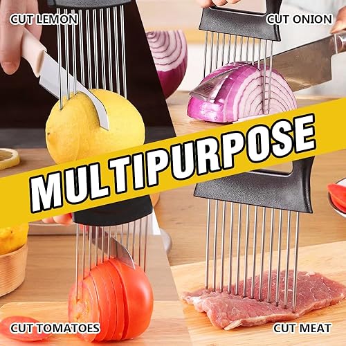 Miniatura 3 de Onion Slice Holder, 2025 Upgraded Stainless Steel Onion Holder for Slicing Lemon Slicer Vegetable Cutter, Kitchen Chopper Slicing Assistant Tool for