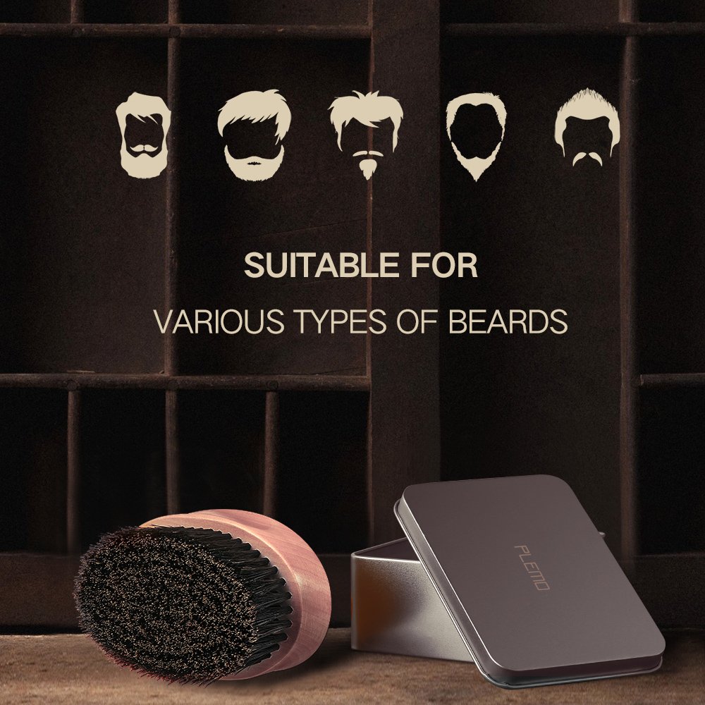 Plemo Beard Brush for Men, 100% Boar Bristles Mustache Brush for Mustache Styling & Maintenance