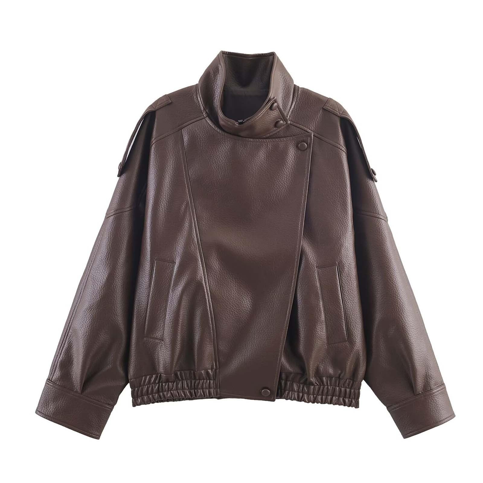 Chubasquero de entretiempo para mujer. Elegante chaqueta de piel sintética para invierno: clásico y versátil abrigo corto con cremallera, cómodo en estilo urbano.