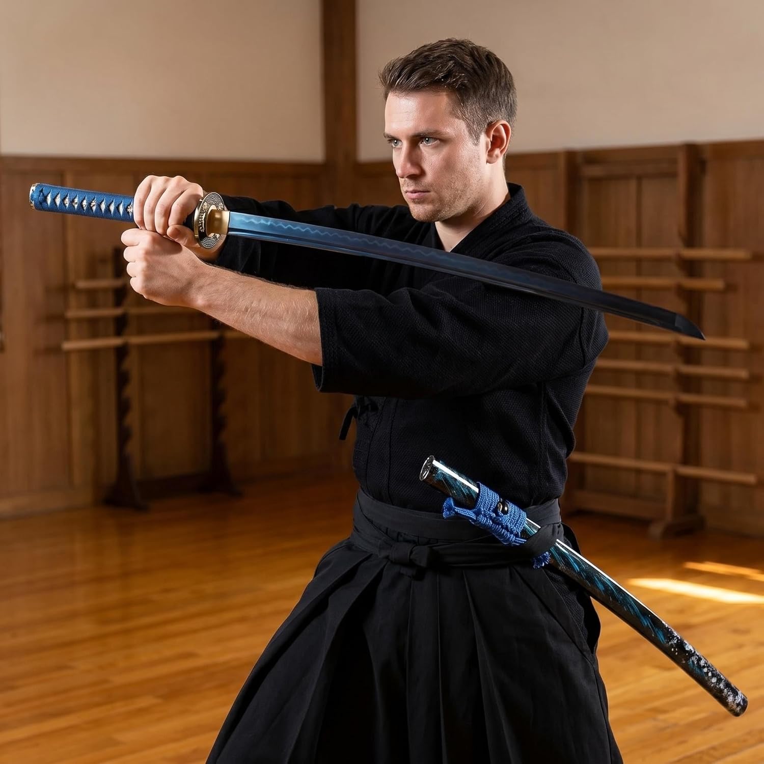 Katana Sword, Handmade Samurai Sword 9260 Spring Steel - Plum Blossom Design, Full Tang & Clay Tempered - Ideal for Training, Practice, Collection & Gift Giving