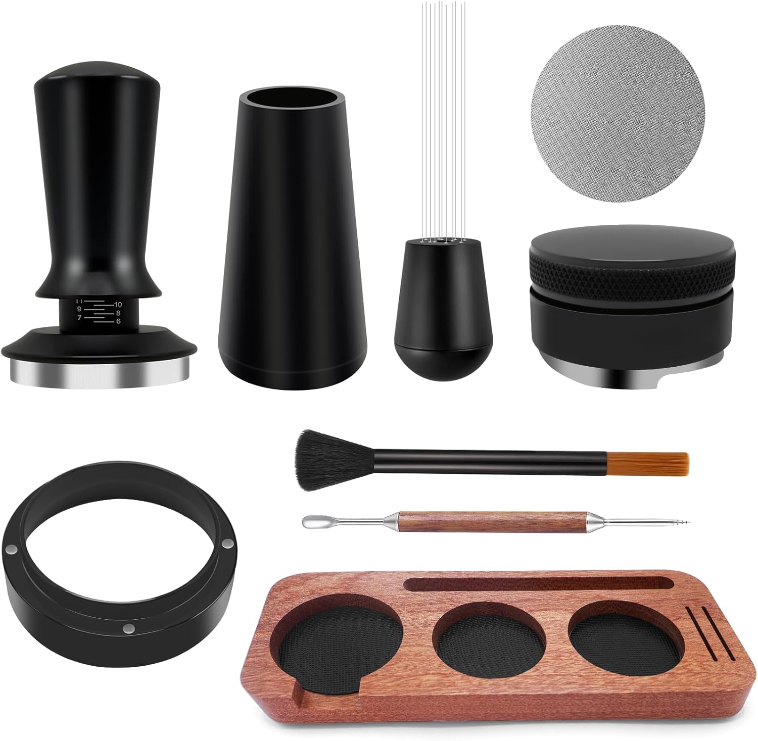 8PCS Espresso Accessories Kit, 53.3mm Espresso Tamper, Coffee Distributor, Tamping Station, WDT Tool, Puck Screen, Dosing Funnel, Espresso Tools Fits Breville 54mm Espresso Machines and Portafilters