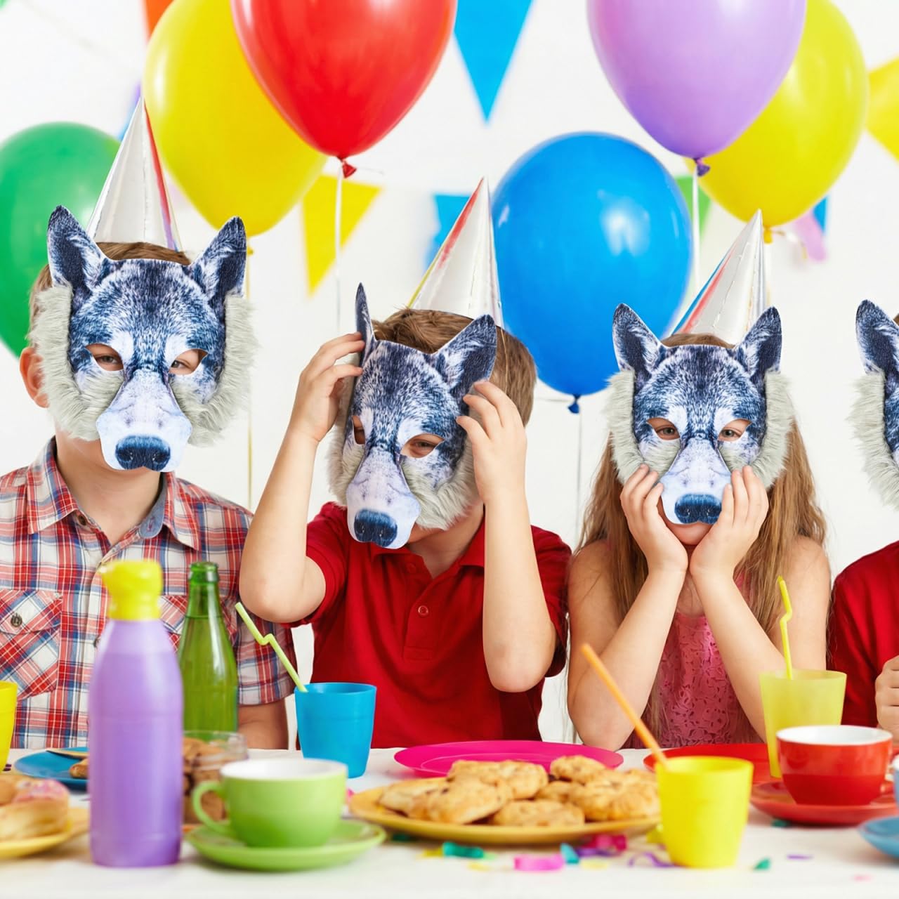 Toyvian 3D Wolf Maske Halloween Wolfsmaske Halbes Gesicht Wolfskopfmaske Realistische Gruselige 3D Tierkopfmasken für Kinder Erwachsene Karnevalsparty Kostüm Maskerade Silber