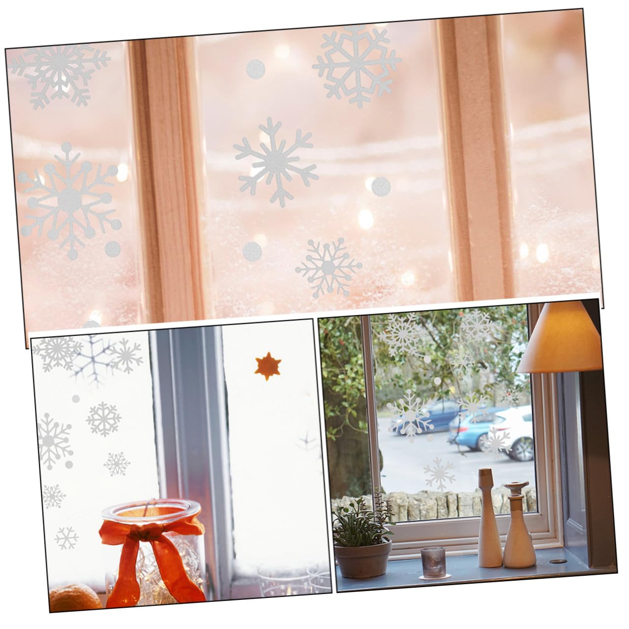 VALICLUD 5 Láminas de Pegatinas Navideñas de Copos de Nieve Purpurina Plateada para Decoración de Ventanas y Puertas Adhesivos para Cristales en Temporada Navideña Decoración Festiva de