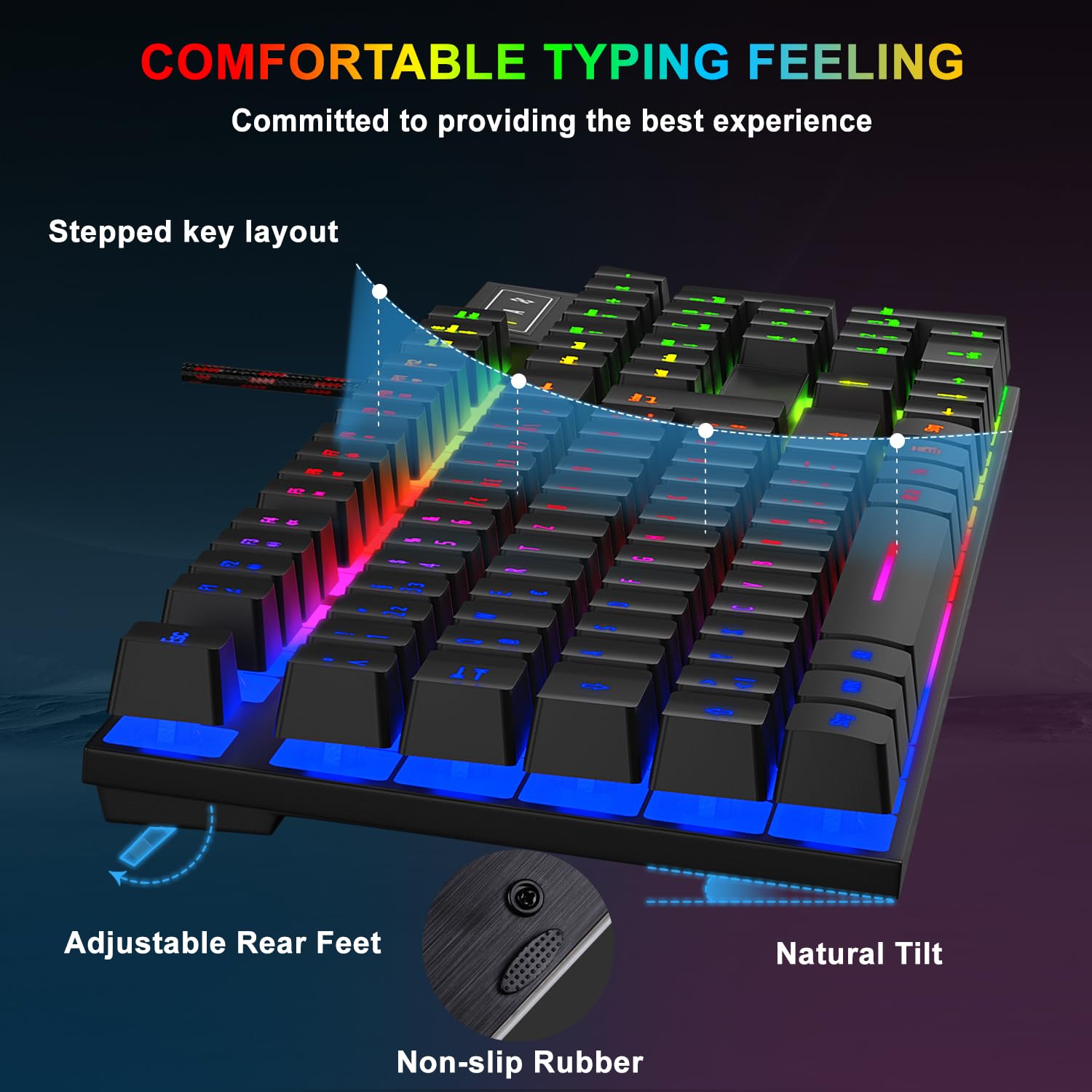 Gaming Tastatur und Maus Set, QWERTZ DE Layout, RGB Hintergrundbeleuchtete Kabelgebundene Tastatur, Ergonomische 4 Farbige LED Gaming Maus, Großes Mauspad, USB Plug & Play für PC PS4 Xbox