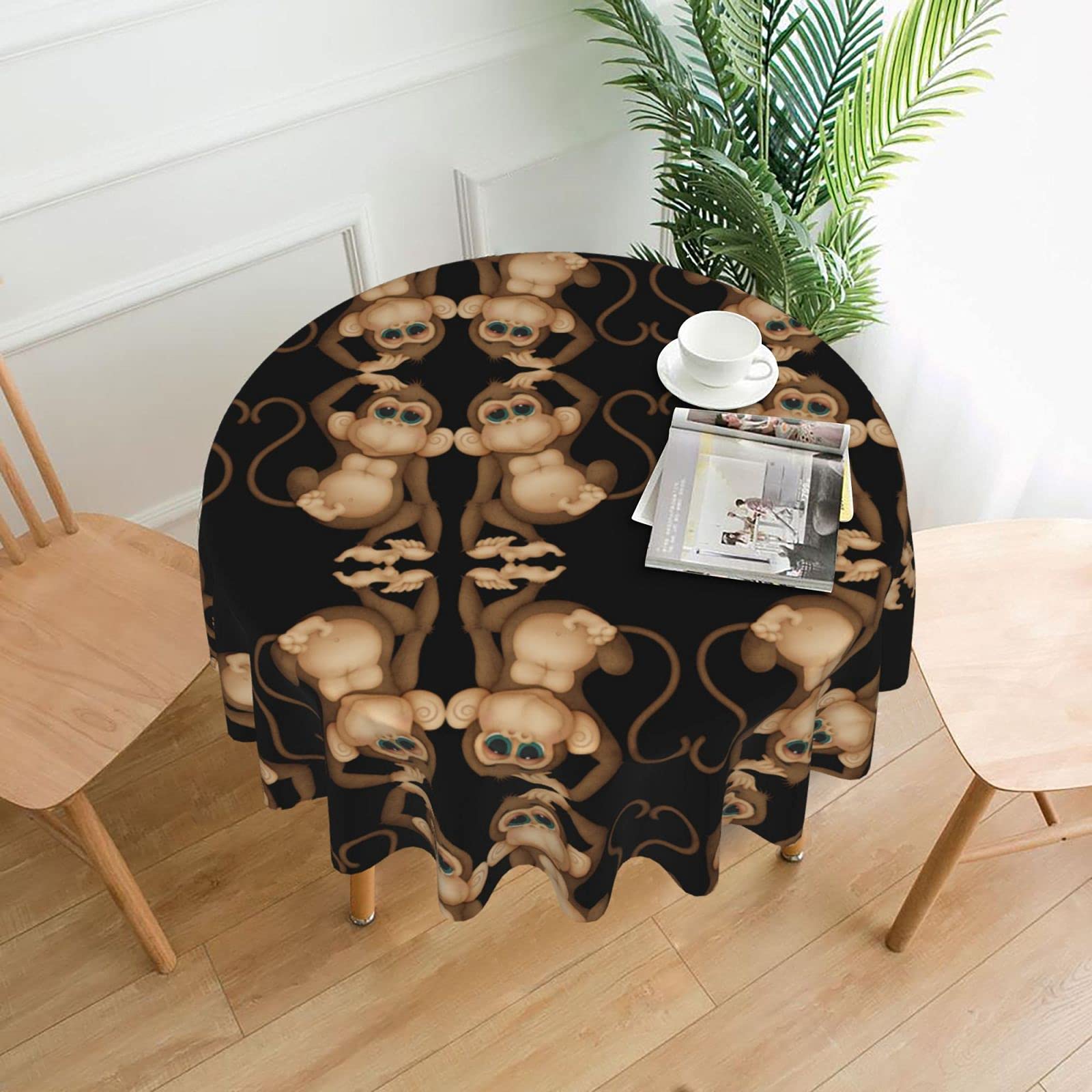 Lawenp Cute Monkey Decorative Round Table Cloths - 60 Inches in Diameter for Buffet Tables, Parties, Holiday Dinners.