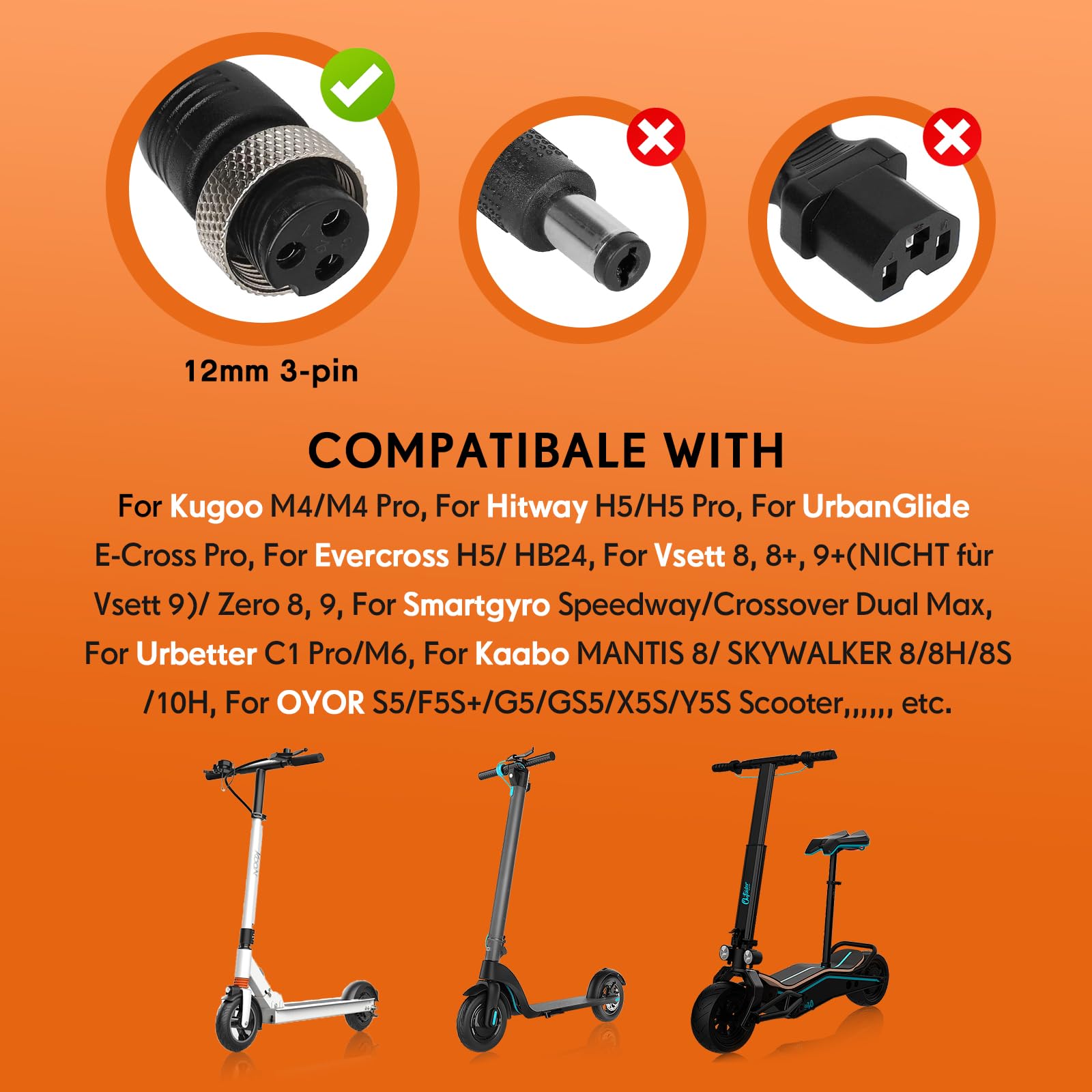 Cargador Patinete Eléctrico 54,6V 2A para Hitway H5/H5 Pro, UrbanGlide E-Cross Pro, 48V Litio para Kugoo M4/M4 Pro, Smartgyro Speedway
