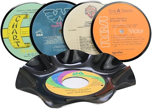 Juego de 4 posavasos de vinilo reciclado para bebidas con discos reales