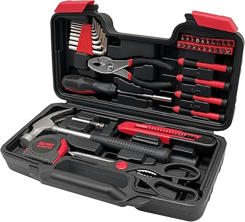 MFBJXC Kit de herramientas para el hogar de 39 piezas con caja de herramientas de plástico, portátil y ligero, juego de herramientas básicas para el