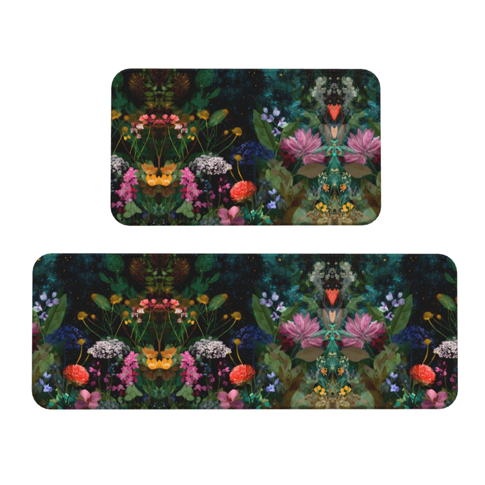 Alfombrillas de cocina antideslizantes Garden, juego de 2 piezas estampadas para entrada y lavado